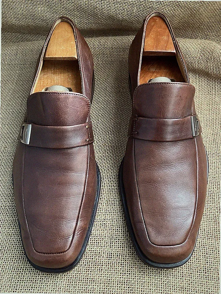 SALVATORE FERRAGAMO Herren Braun Leder Slipper Halbschuhe Größe US 7,5 EE