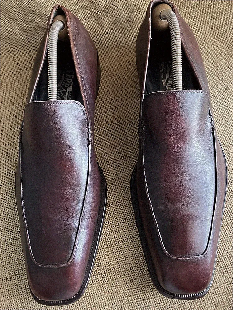 SALVATORE FERRAGAMO Herren Burgunderrot Leder Slipper Halbschuhe Größe US 10,5 D