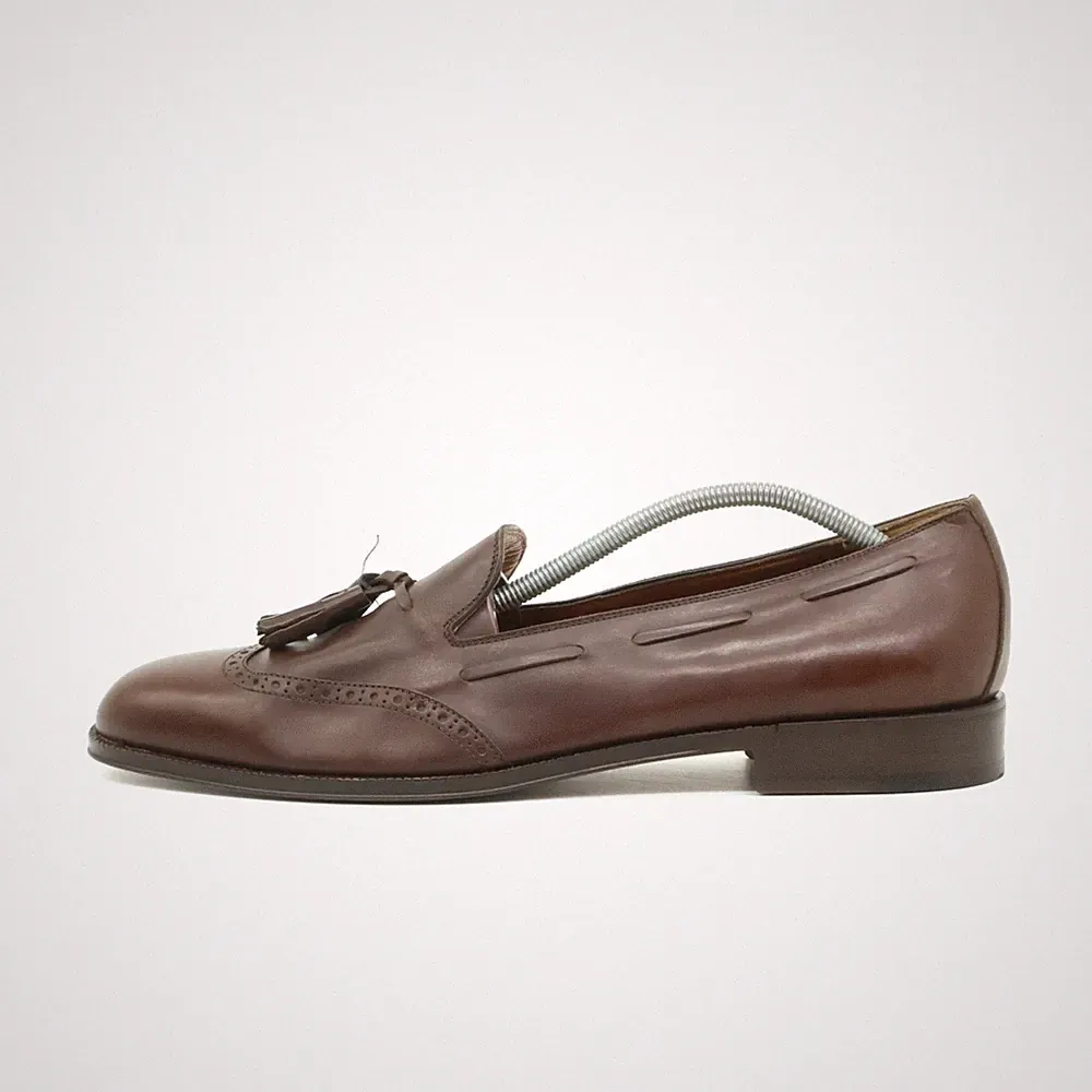 Salvatore Ferragamo Herren Quasten Loafer Braun Leder Handgemacht Slipper EU 43