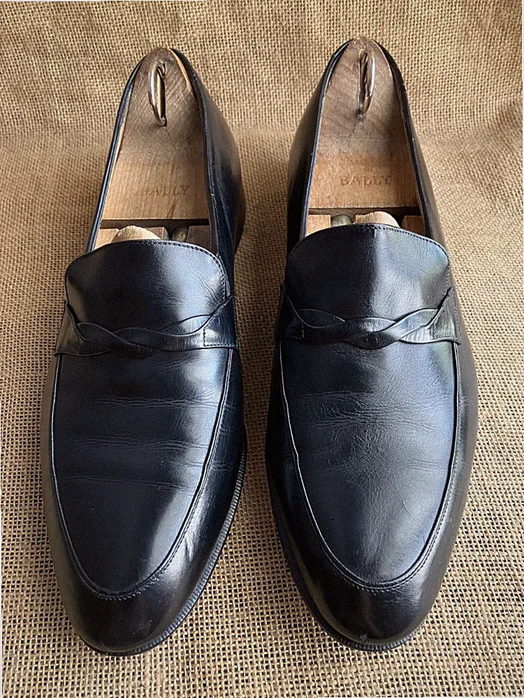 SALVATORE FERRAGAMO Herren Schwarz Leder Slipper Halbschuhe Größe UK 8,5 ||...