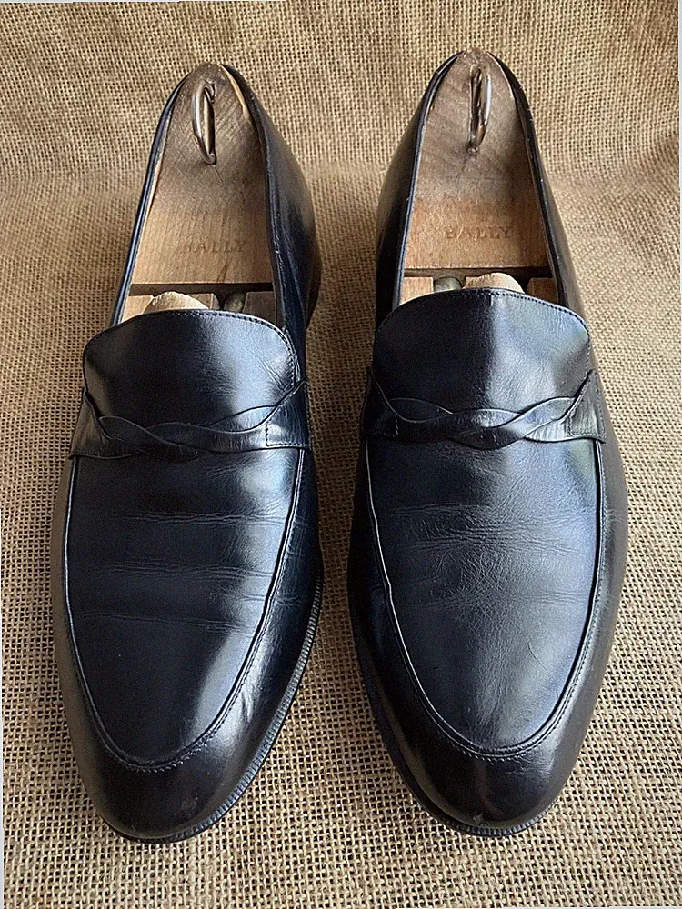 SALVATORE FERRAGAMO Herren Schwarz Leder Slipper Halbschuhe Größe UK 8,5 || U...