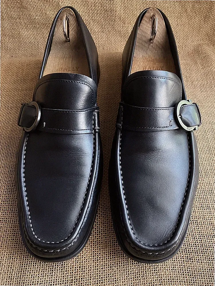 SALVATORE FERRAGAMO Herren Schwarz Leder Slipper Halbschuhe Größe US 9 EE...