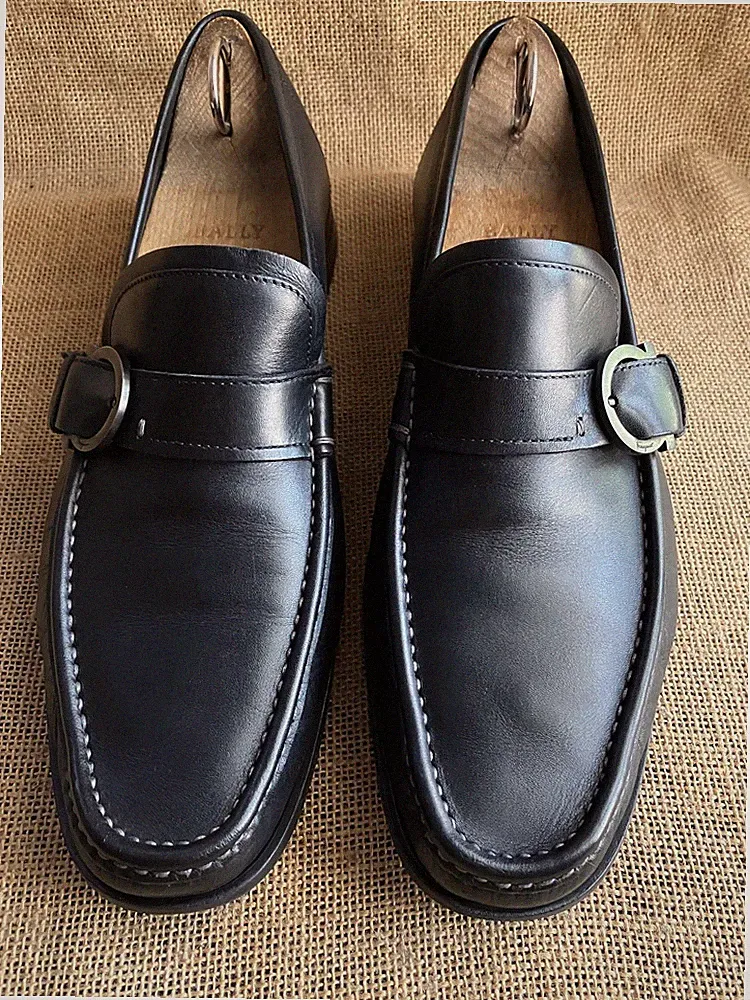 SALVATORE FERRAGAMO Herren Schwarz Leder Slipper Halbschuhe Größe US 9 EE ||...
