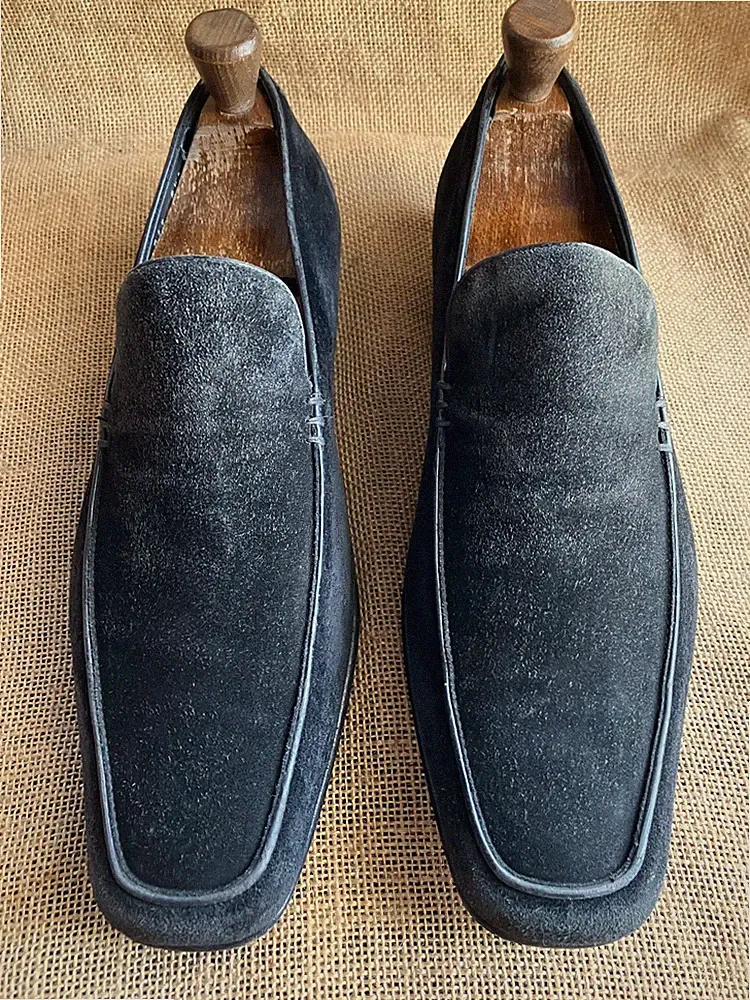 SALVATORE FERRAGAMO Herren Schwarz Wildleder Slipper Halbschuhe Größe US...