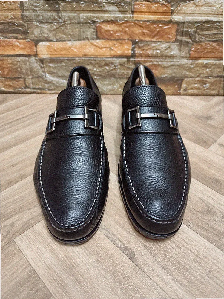 SALVATORE FERRAGAMO LOAFER HORSEBIT LEDER SCHWARZ GENARBT UK 7,5 EEE