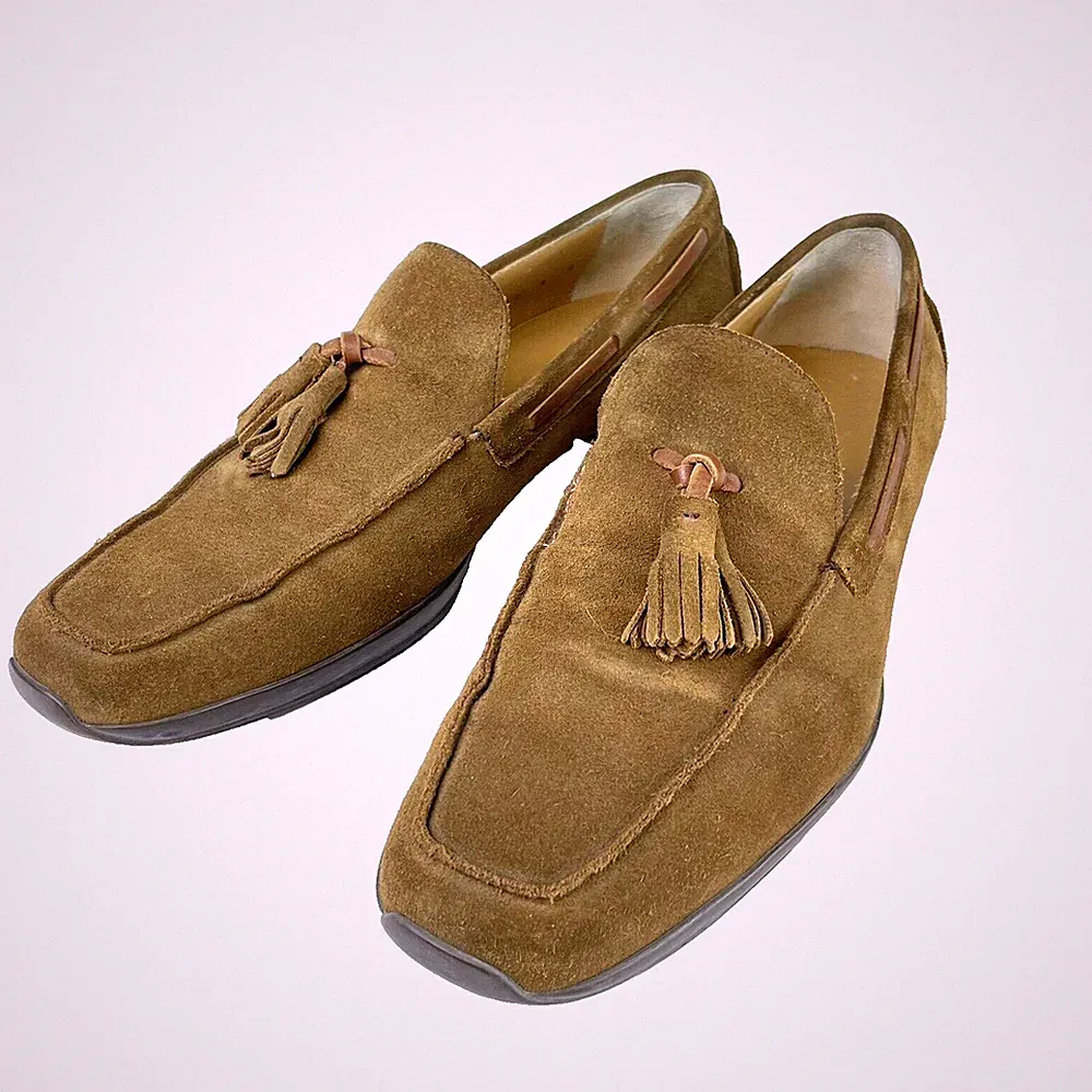 Salvatore Ferragamo Loafers Men's 8 D Kiltie Tassel Brown Suede Leather Italy