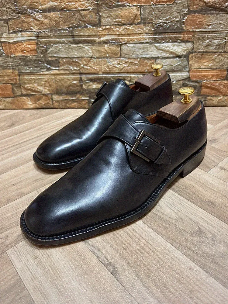 SALVATORE FERRAGAMO MOKASSIN MIT SCHNALLE MONK BOUCKLE LEDER SCHWARZ UK 9,5 EE