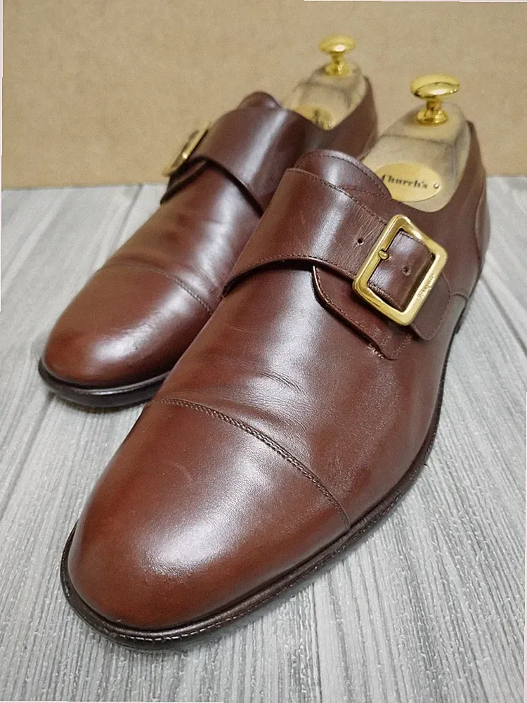 SALVATORE FERRAGAMO MOKASSIN MIT SCHNALLE MONK LEDER BRAUN UK 8 EE