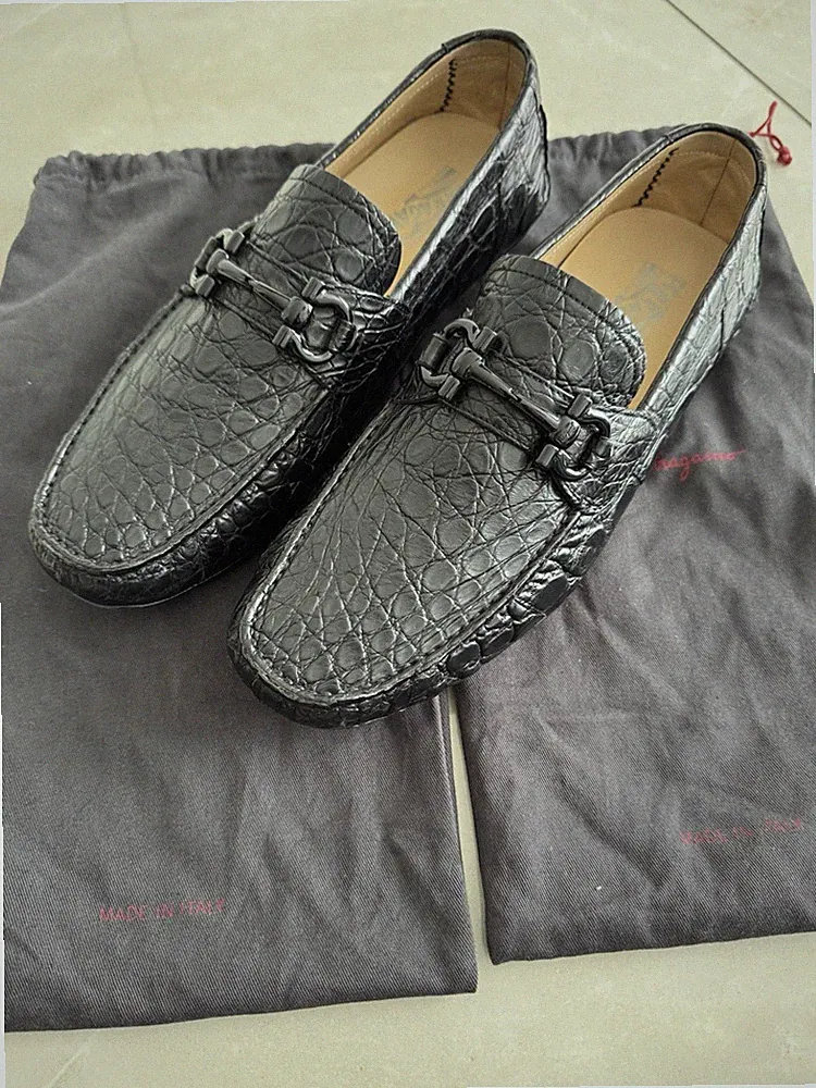 Salvatore Ferragamo Original Herren Mokassins Loafer Schuhe 45.5 11.5 Leder