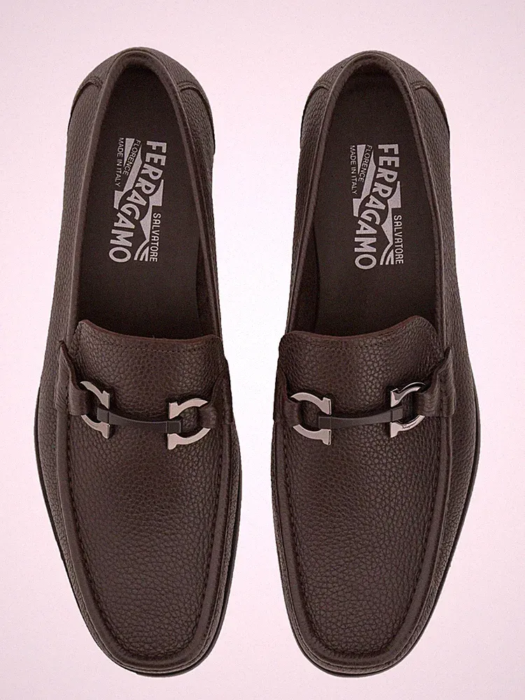 Salvatore Ferragamo Remar Braun Kiesel Leder Herren Driver Halbschuh 9,5