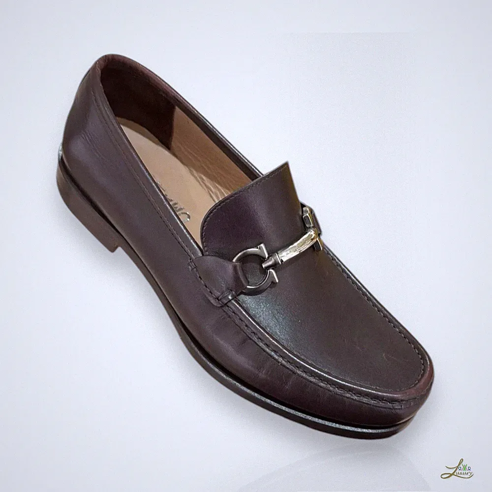 Salvatore Ferragamo Rolo Halbschuhe Braun Leder Gancini Bit Größe EU 43 EEE