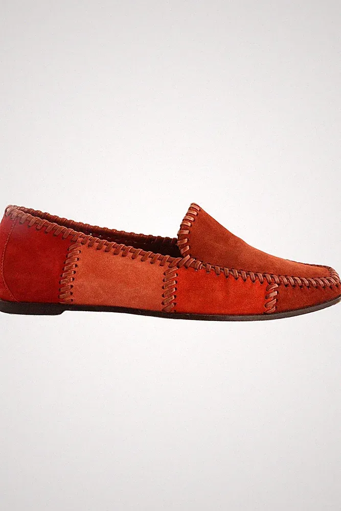 SALVATORE FERRAGAMO ROT VINTAGE WILDLEDER HALBSCHUHE