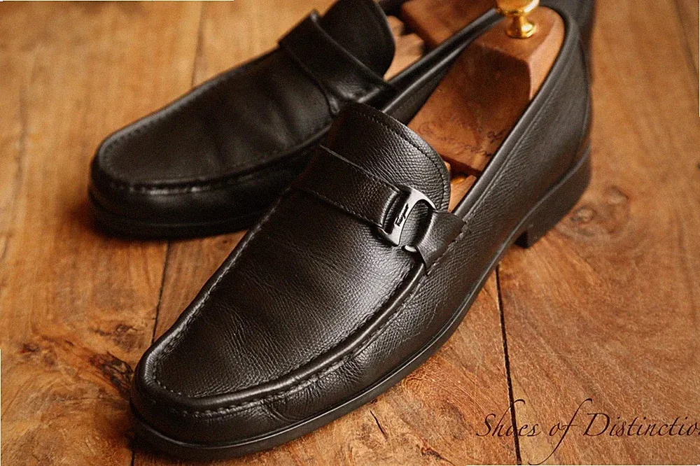 Salvatore Ferragamo schwarz Leder schwarz Bit Halbschuhe Schuhe Herren UK 10...