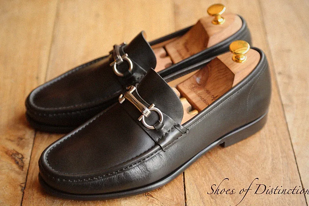 Salvatore Ferragamo schwarz Leder silber Bit Halbschuhe Schuhe Herren UK 7,5 EEE