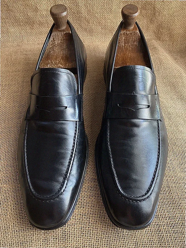 SALVATORE FERRAGAMO schwarze Leder Slipper Penny Loafer Größe UK 8,5 || US...