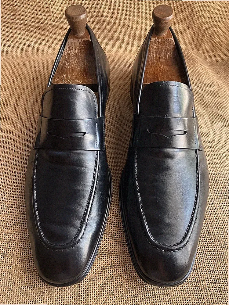 SALVATORE FERRAGAMO schwarze Leder Slipper Penny Loafer Größe UK 8,5 || US 9,5 D
