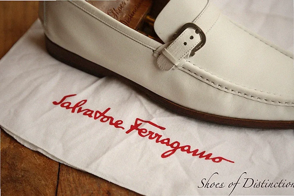 Salvatore Ferragamo weiß Leder silber Bit Halbschuhe Schuhe Herren UK 8 EE US 9