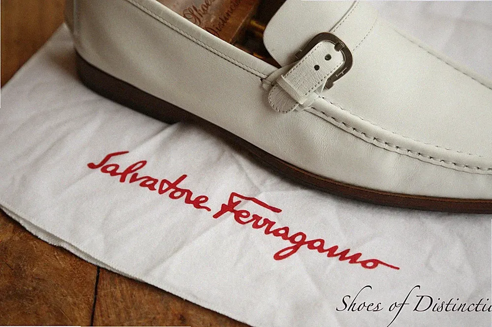 Salvatore Ferragamo weiß Leder silber Bit Halbschuhe Schuhe Herren UK 8 EE US 9