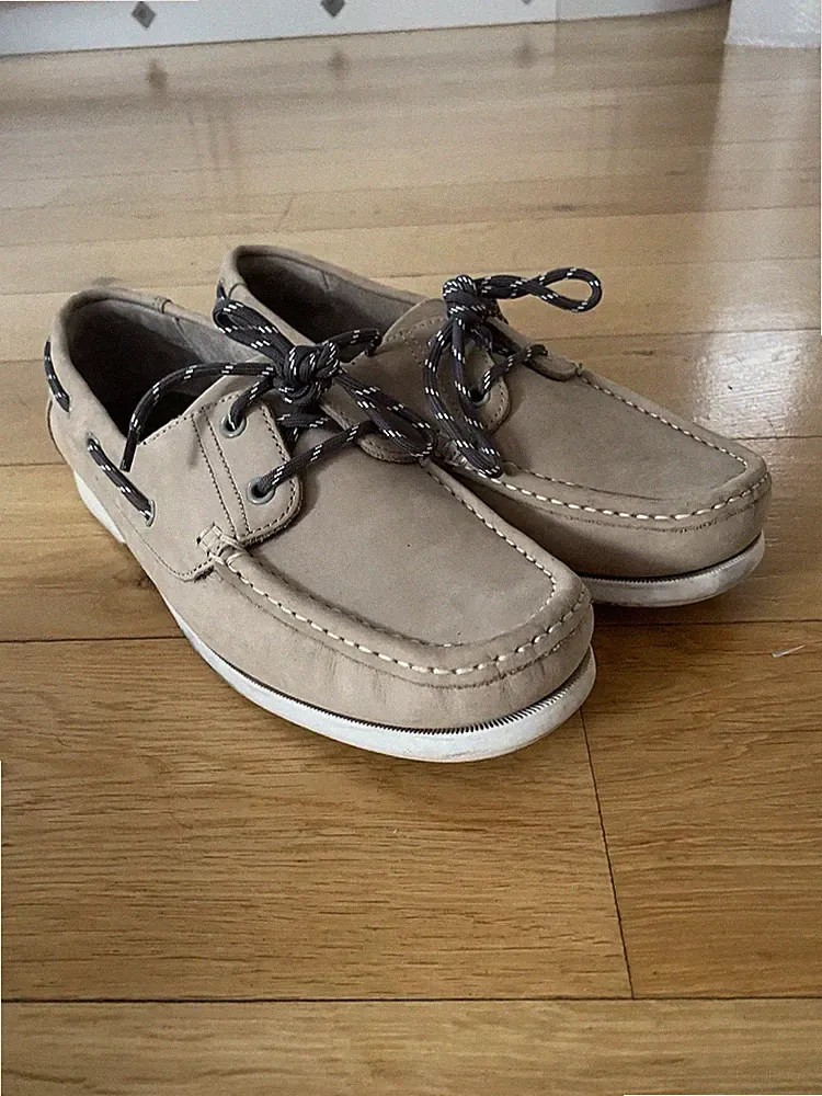 Samuel Windsor Deck Schuhe Beige Wildleder Nubuk Herren UK 10 Loafer Schnürschuhe Sehr guter Zustand