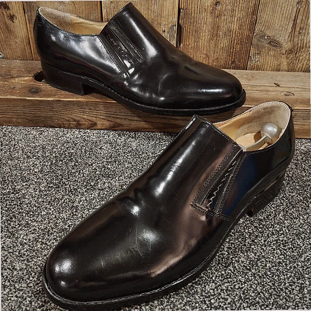 Samuel Windsor Herren Schwarz Leder Slipper Schuhe Smart Halbschuhe UK 9 Handarbeit
