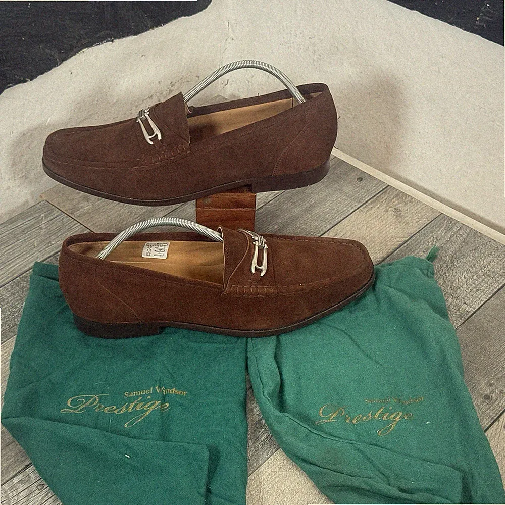 Samuel Windsor Wildleder Slipper Schuhe UK 11 braun Halbschuhe Penny Prestige Metal Bar