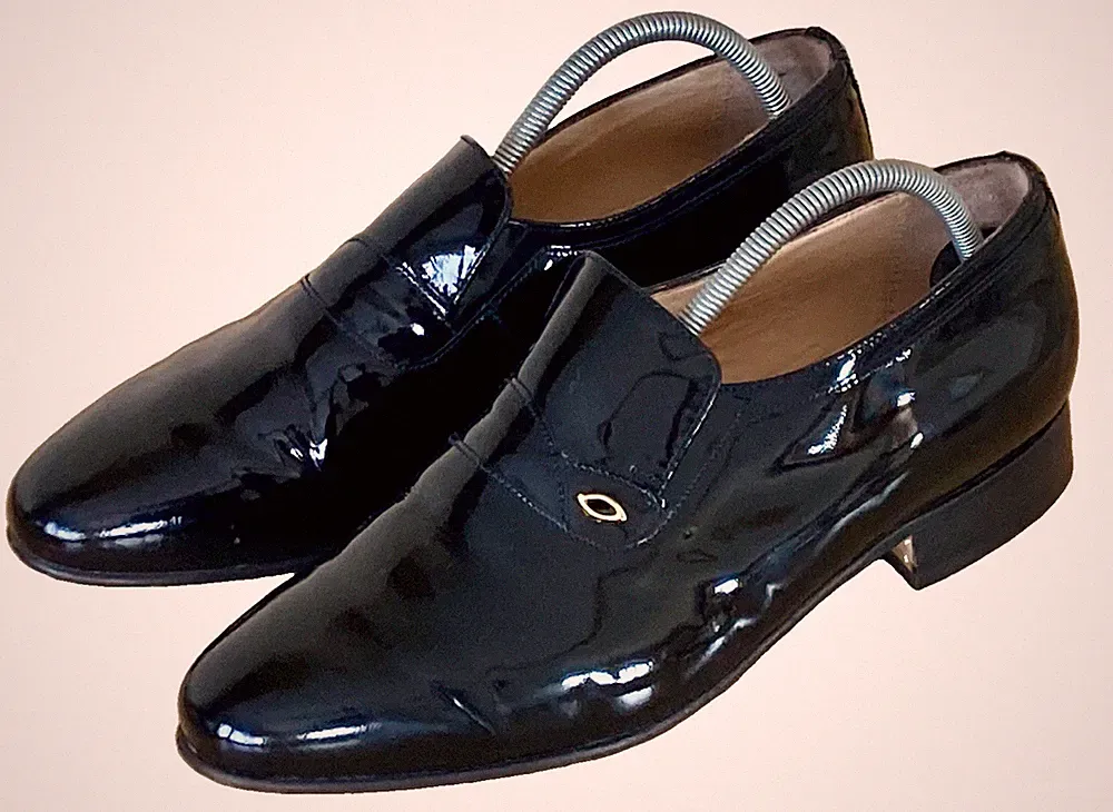 Sanders Andy schwarze Eltern glänzende Leder Slipper Halbschuhe England Schuhe UK 10 G