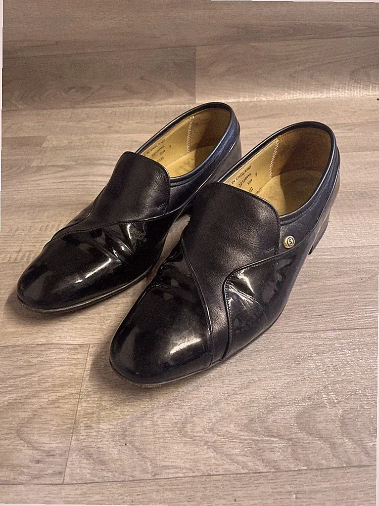 Sanders Henry England Herren Schwarz Leder Slipper Schuhe Halbschuhe - UK 9