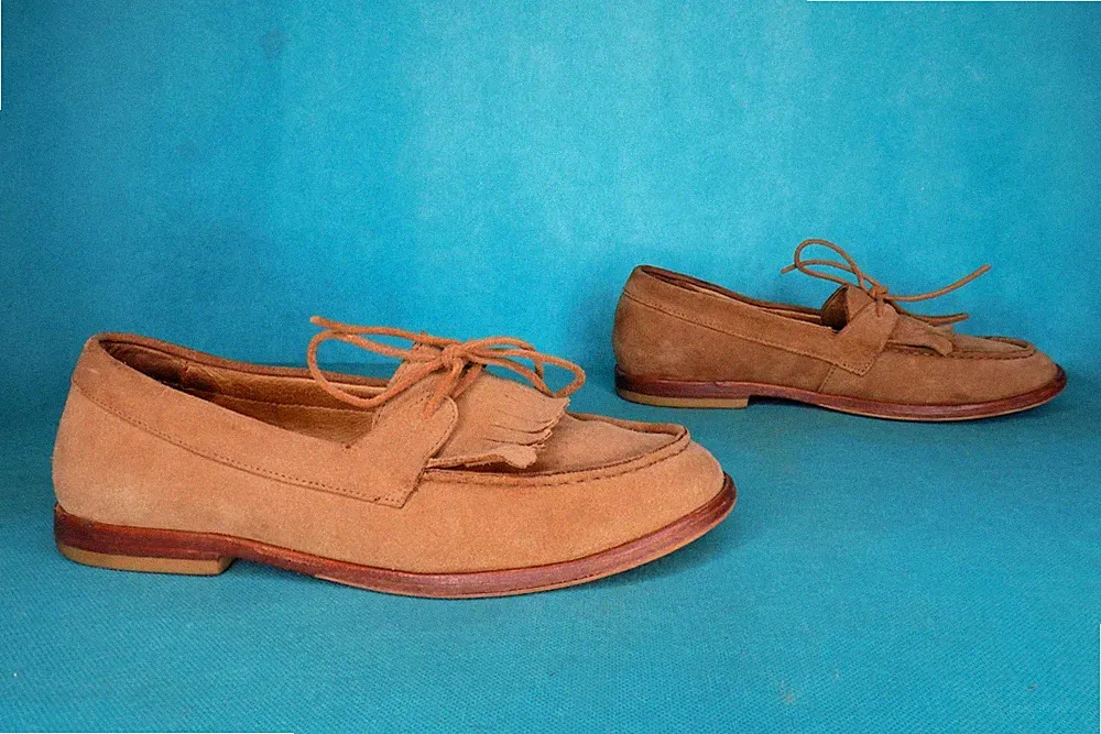 SANDRO Halbschuhe Leder Samt beige sand mit Fransen Gr. 40 EU