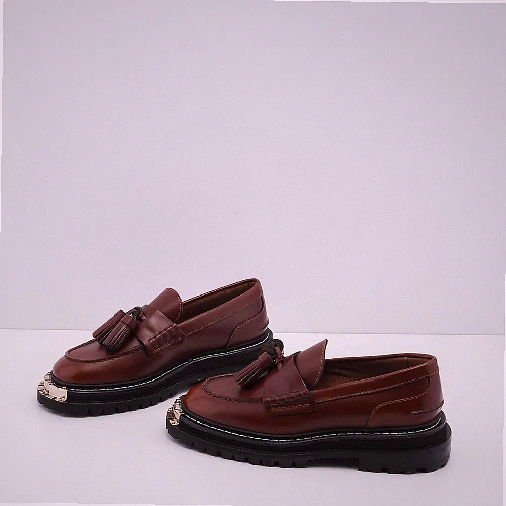 Sandro Slipper Braun Gr. 38 Damen Leder Loafer Quasten SFACH00621