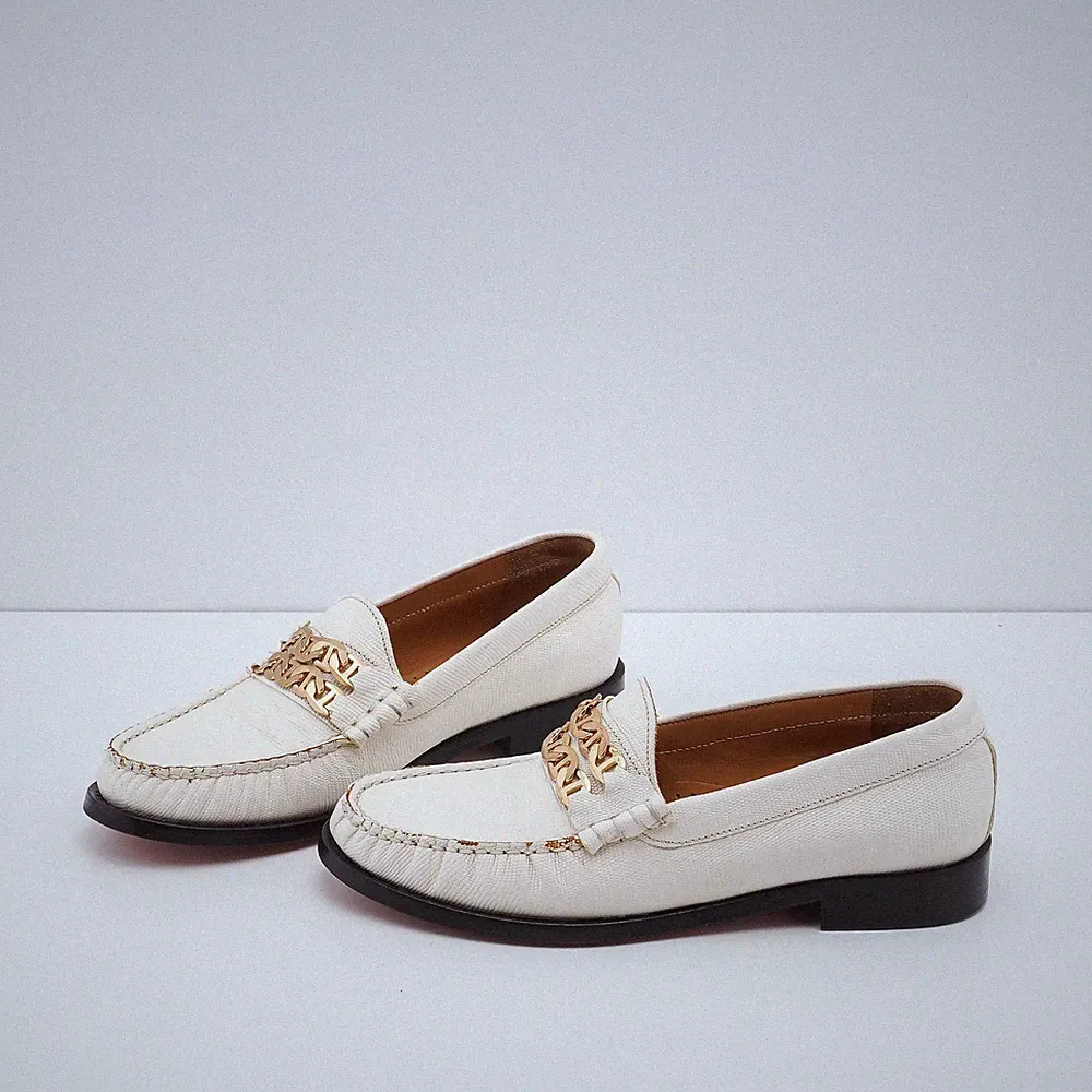 Sandro Slipper Ecru Gr. 37 Damen Leder Loafer Kette Mokassins SFACH00524