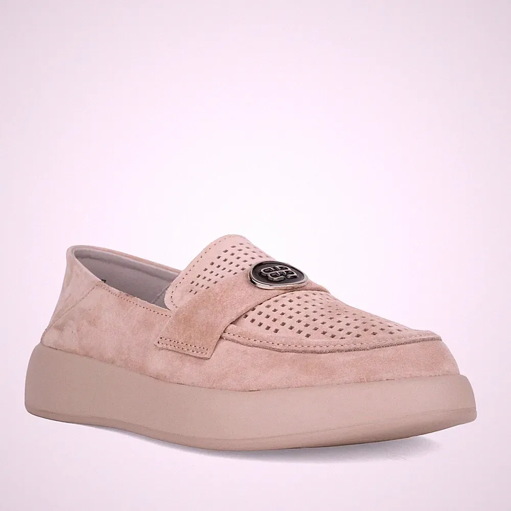 Santino Milano Damen Beige Wildleder Keilabsatz Loafer Freizeit SAN6582-26108BEI