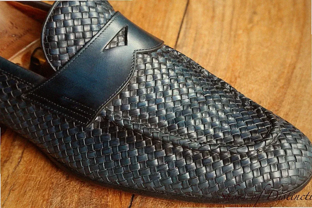 Santoni blau geflochtenes Leder Penny Schuhe Halbschuhe Herren UK 9,5 F US 10,5