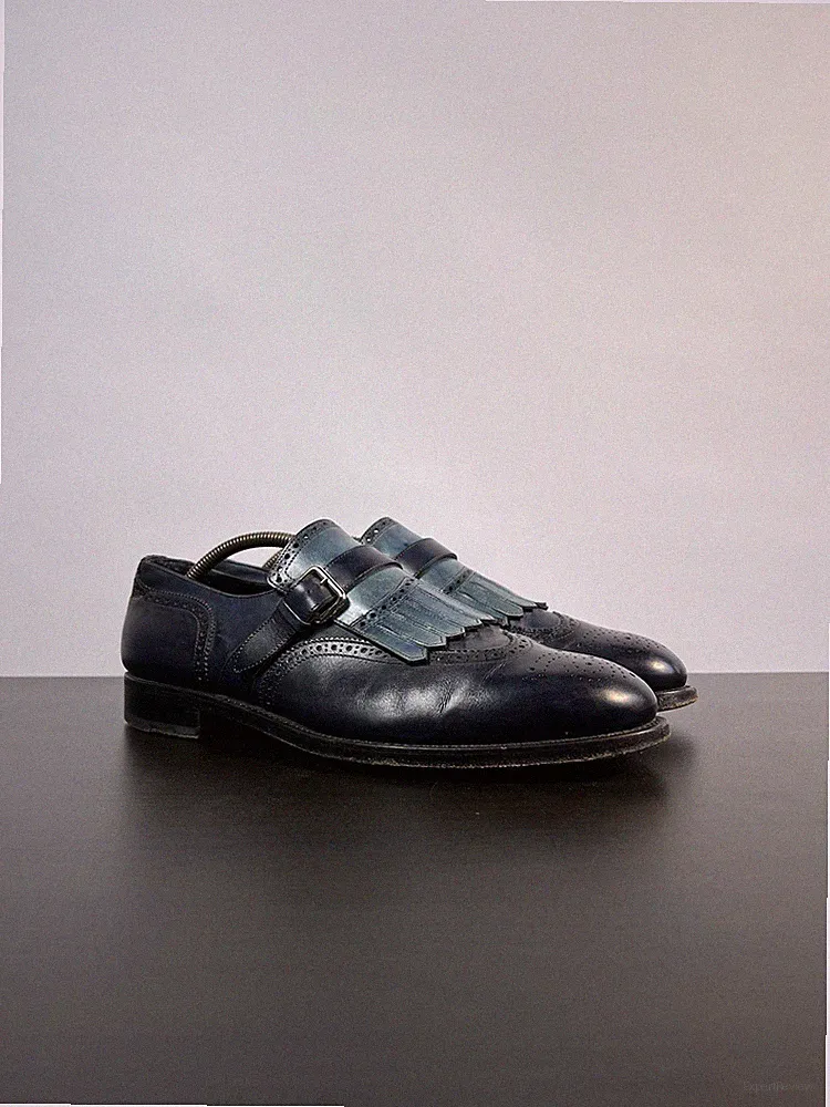 Santoni Colin Boucle Herren Leder Elegant Schuhe Brüniert Blau Größe F-10 139...