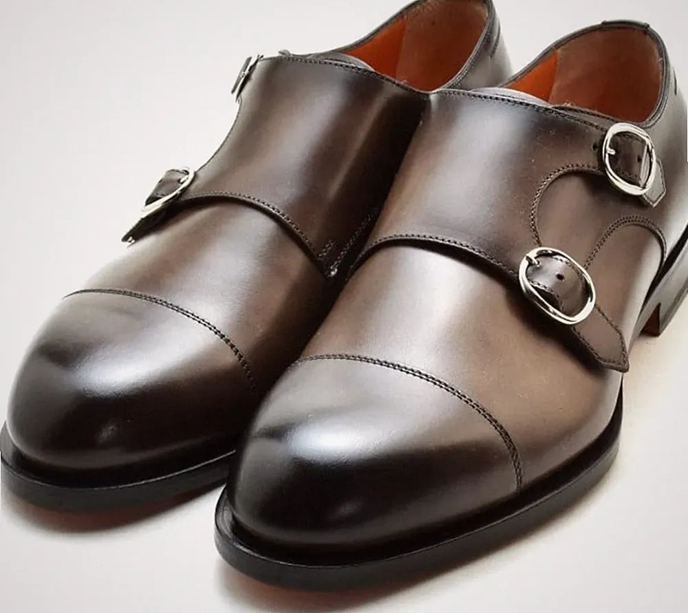 Santoni Double Monk Schuhe Patina Mocassin Loafers mit Braun Farbverlauf 44,5