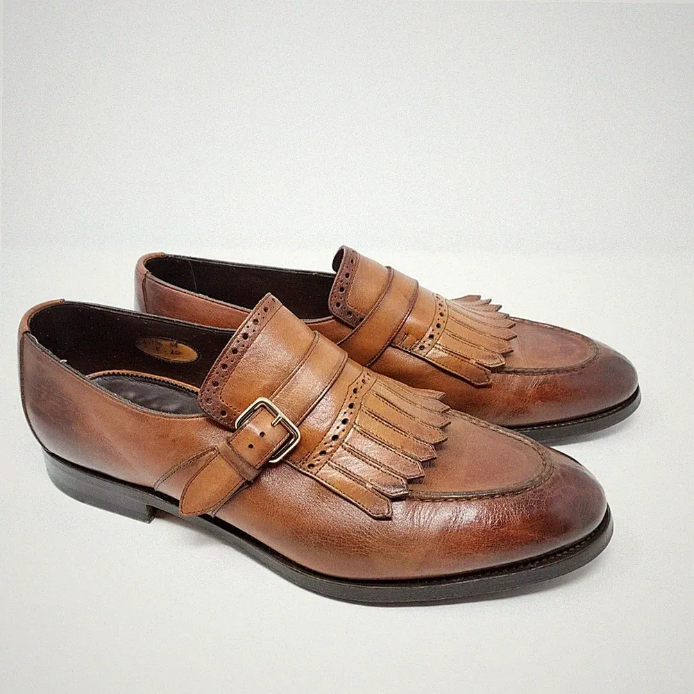 Santoni Goodyear Fringed Single Buckle Loafer Cognac/Braun EU 45,5 UK 10 US 11 F