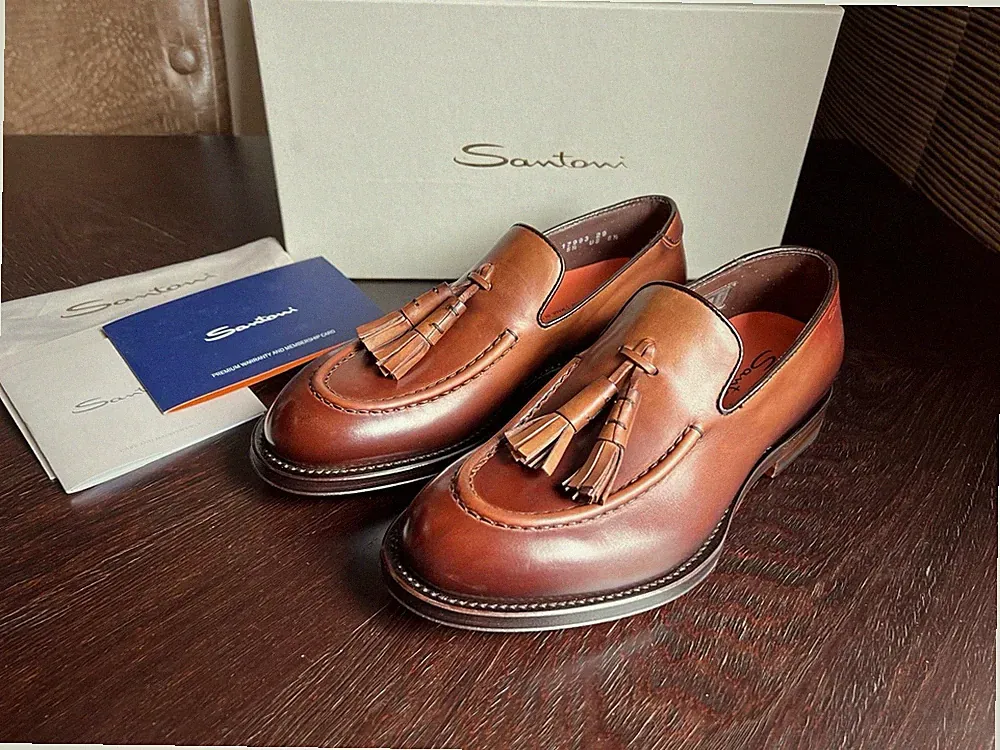 SANTONI Goodyear Loafer Mokassins Quasten Färbung von Hand EU 40 UK 5,5 US 6,5