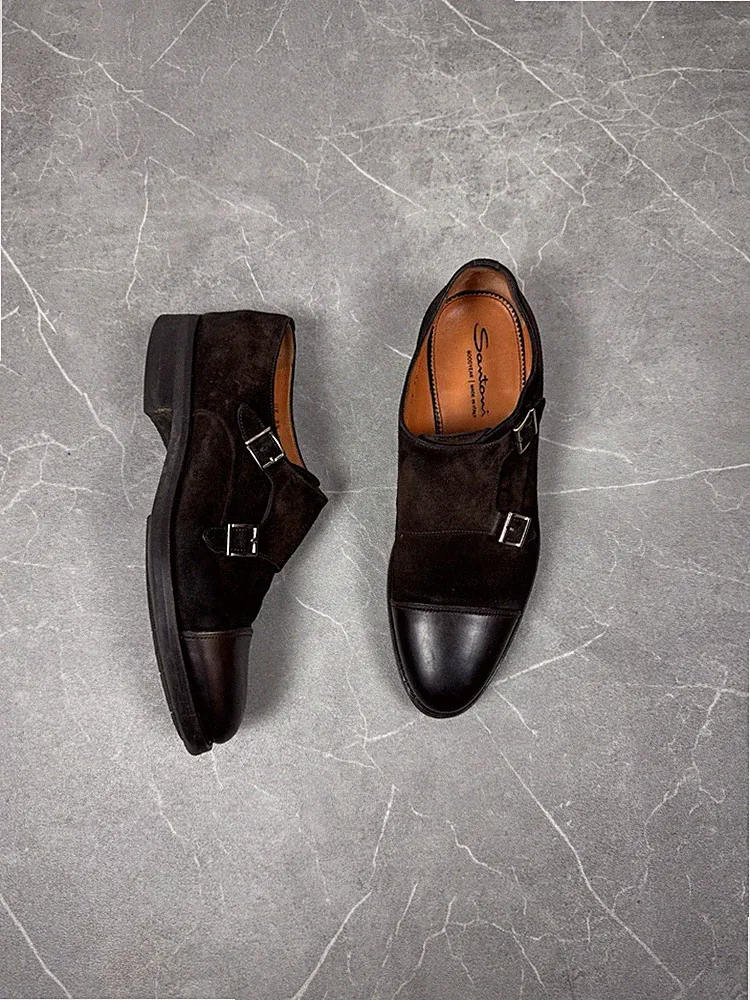 Santoni Halbschuhe Double Monk Schuhe Mocassin Loafers aus Veloursleder 43 Eu