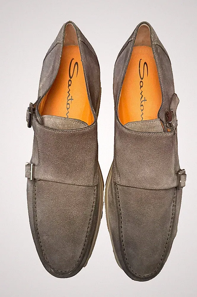 Santoni Halbschuhe Double Monk Schuhe Mocassin Loafers aus Veloursleder 45