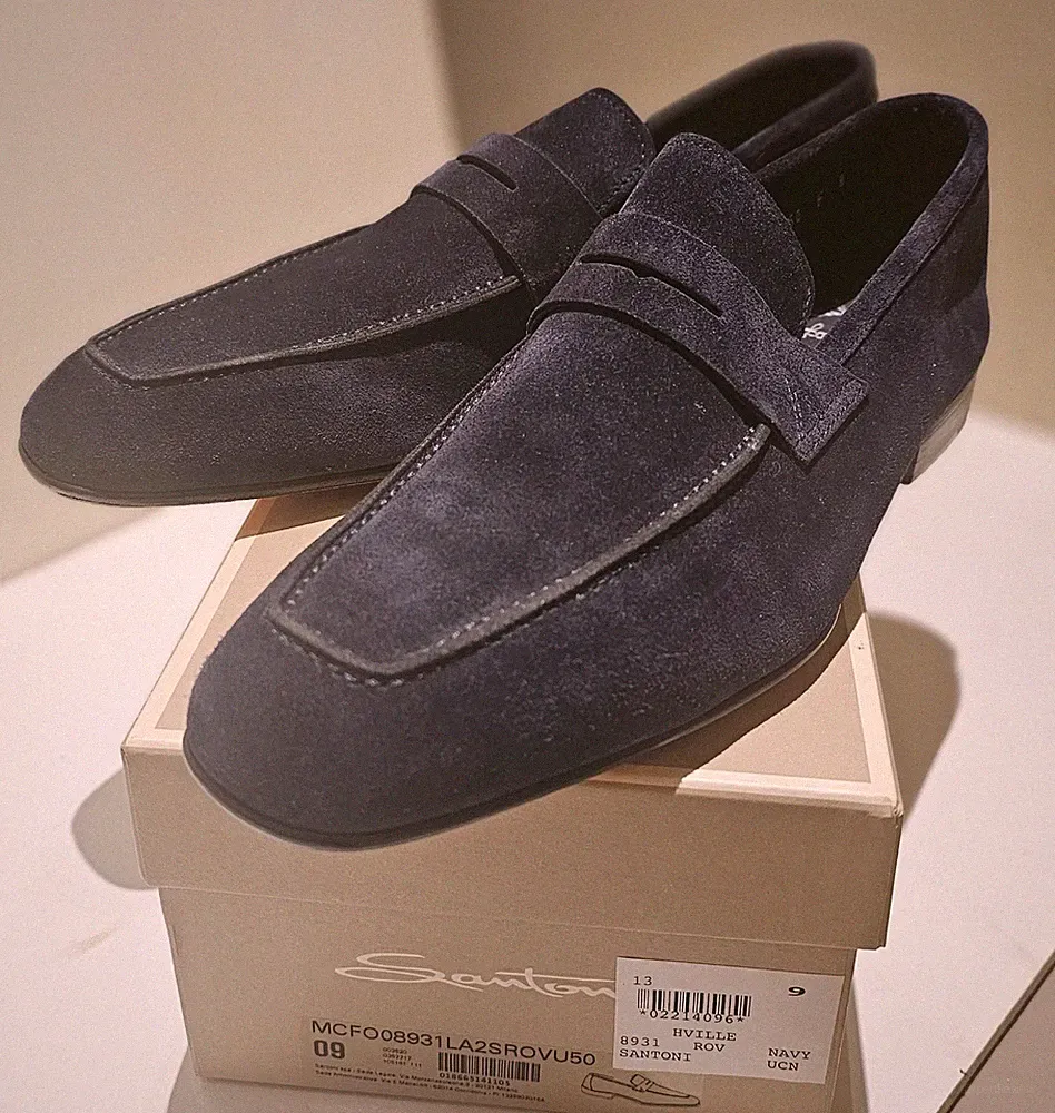 Santoni Halbschuhe Kalb Samt Marineblau Gr.9 (44 Frankreich)
