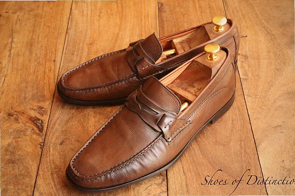 Santoni hellbraune Lederschuhe Penny Bit Halbschuhe Herren UK 9,5 D EU 43,5 U...