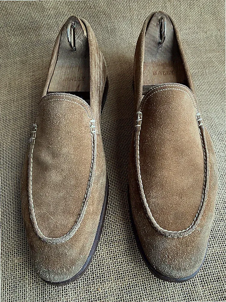 Santoni Herren Beige Wildleder Leder Slipper Halbschuhe Größe UK 7 F || US 8