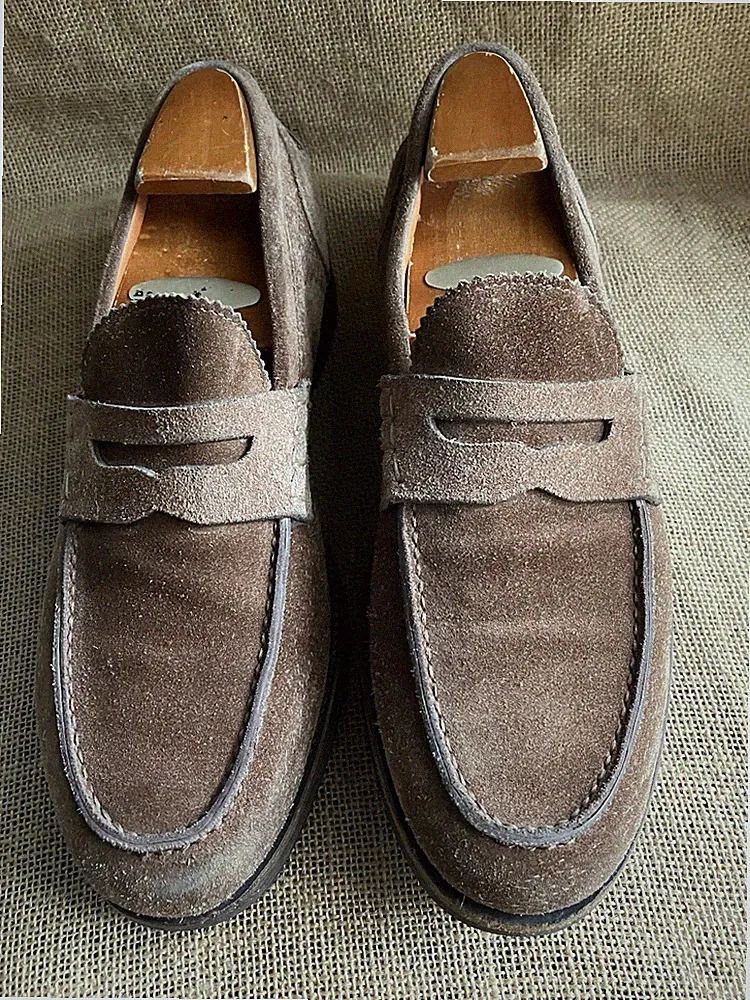 Santoni Herren Beige Wildleder Slipper Penny Halbschuhe Größe UK 6,5 F ||...