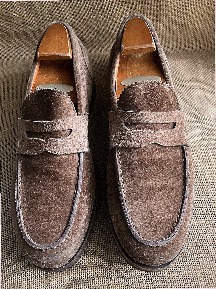 Santoni Herren Beige Wildleder Slipper Penny Halbschuhe Größe UK 6,5 F || US 7,5