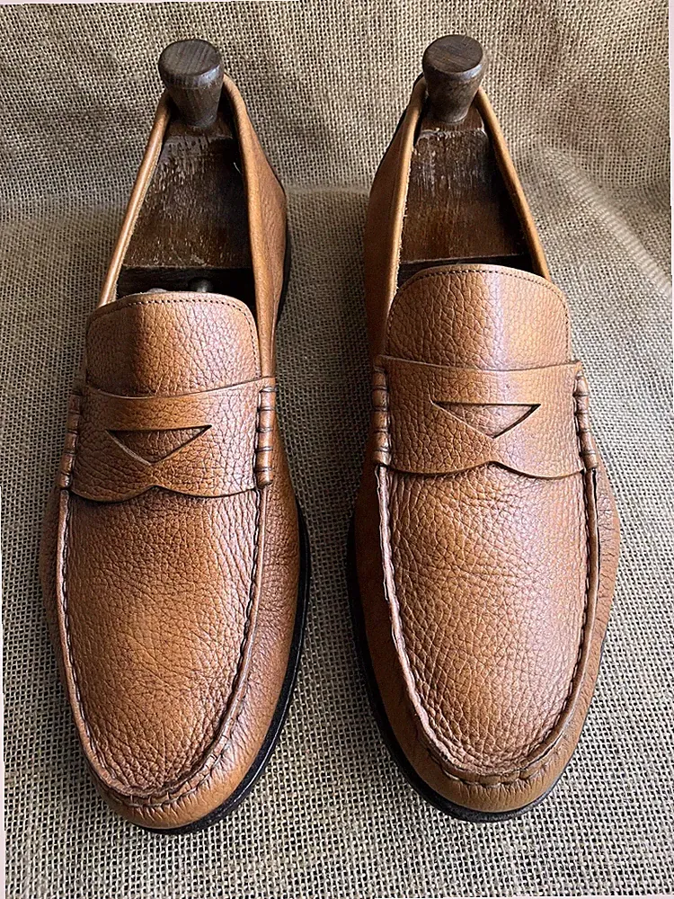 Santoni Herren Braun Kiesel Narben Leder Penny Halbschuhe Größe UK 10 || US 11 D