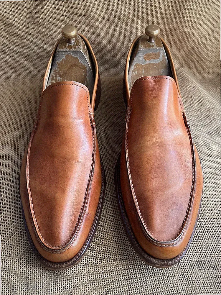 Santoni Herren Braun Leder Slipper Halbschuhe Größe UK 13 || US 14