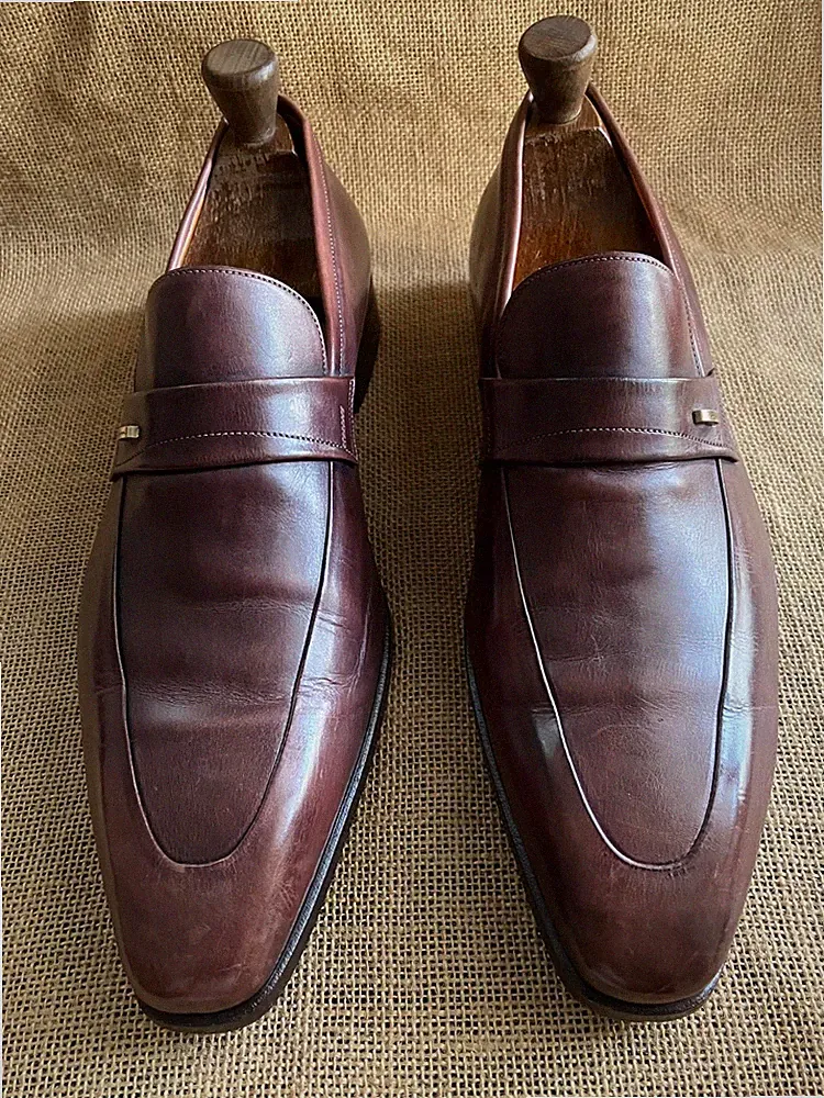 Santoni Herren Braun Leder Slipper Halbschuhe Größe UK 8,5 F || US 9,5