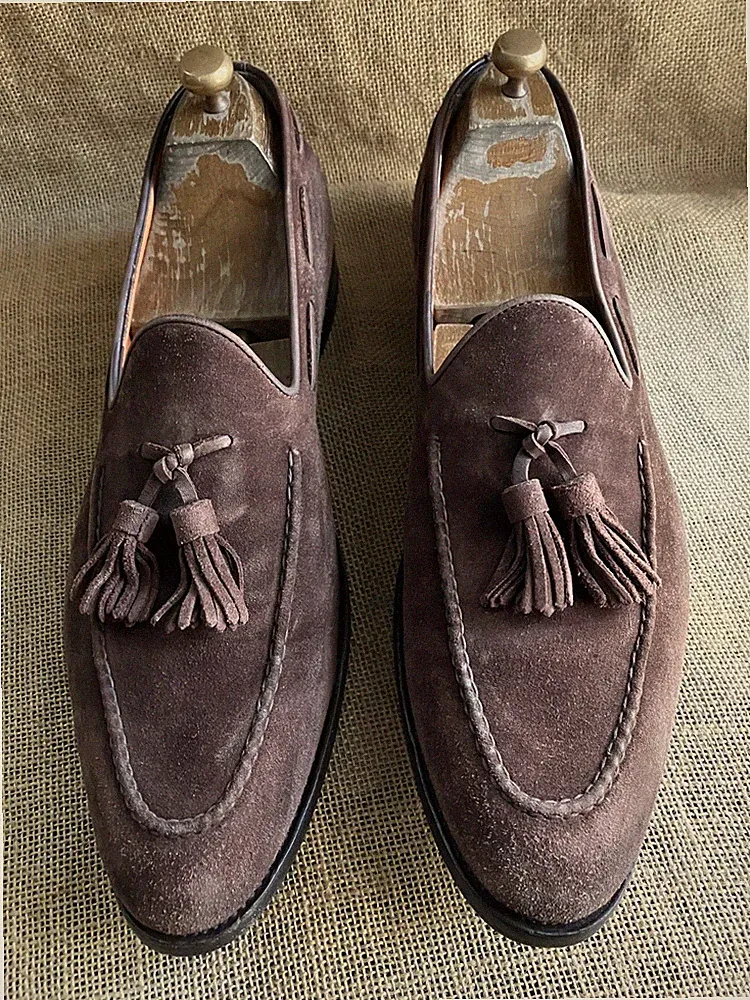 Santoni Herren Braun Wildleder Quaste Halbschuhe Größe UK 11,5 F || US 12,5