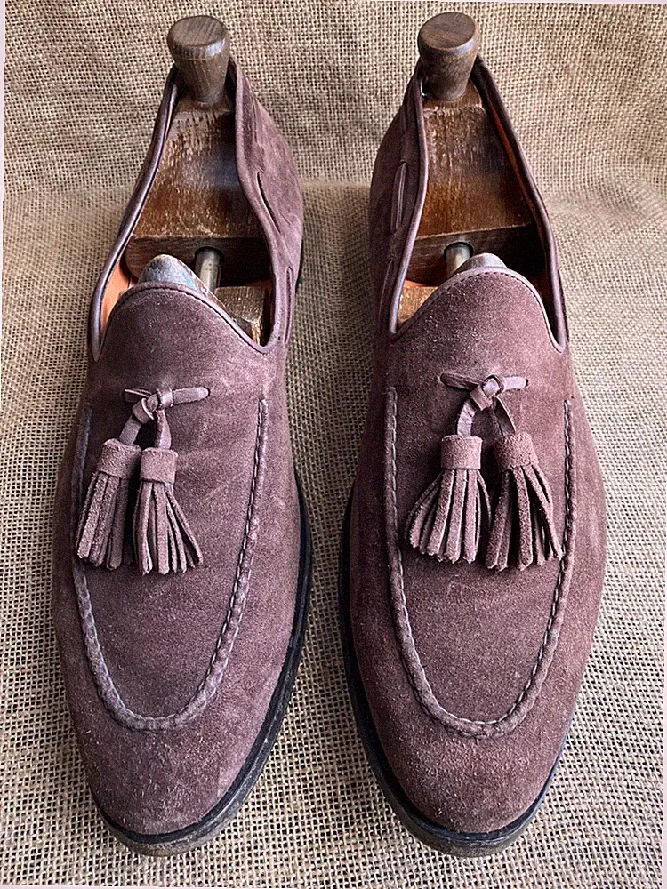Santoni Herren Braun Wildleder Quaste Halbschuhe Größe UK 9,5 F || US 10,5