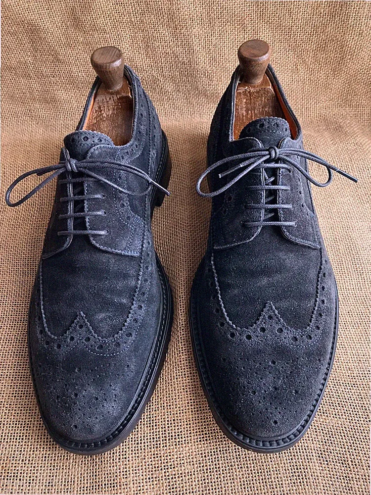 Santoni Herren Dunkelblau Wildleder Leder Budapester Halbschuhe Größe UK 8 F...