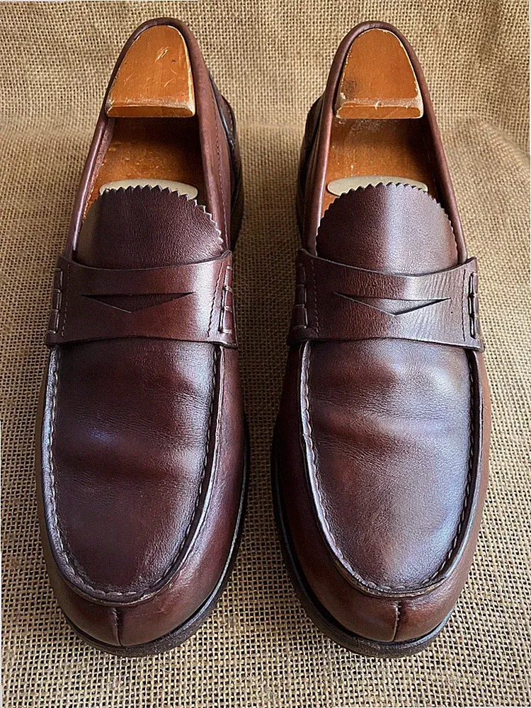 Santoni Herren Dunkelbraun Leder Slipper Penny Halbschuhe Größe UK 6 || US 7